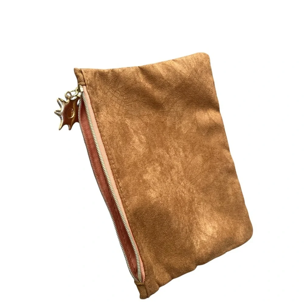 New Ipsy suede floral makeup bag March 2026 full zipper gold star pull